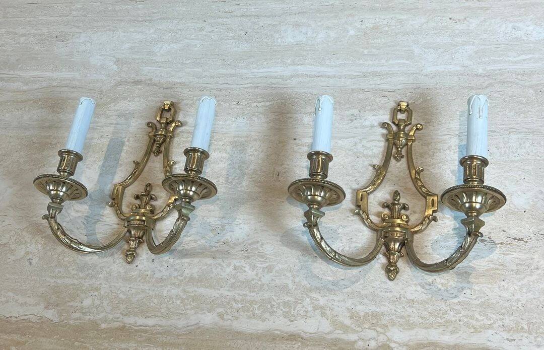 Pair of Bronze Wall Lights in Louis XVI Style by Lucien Gau