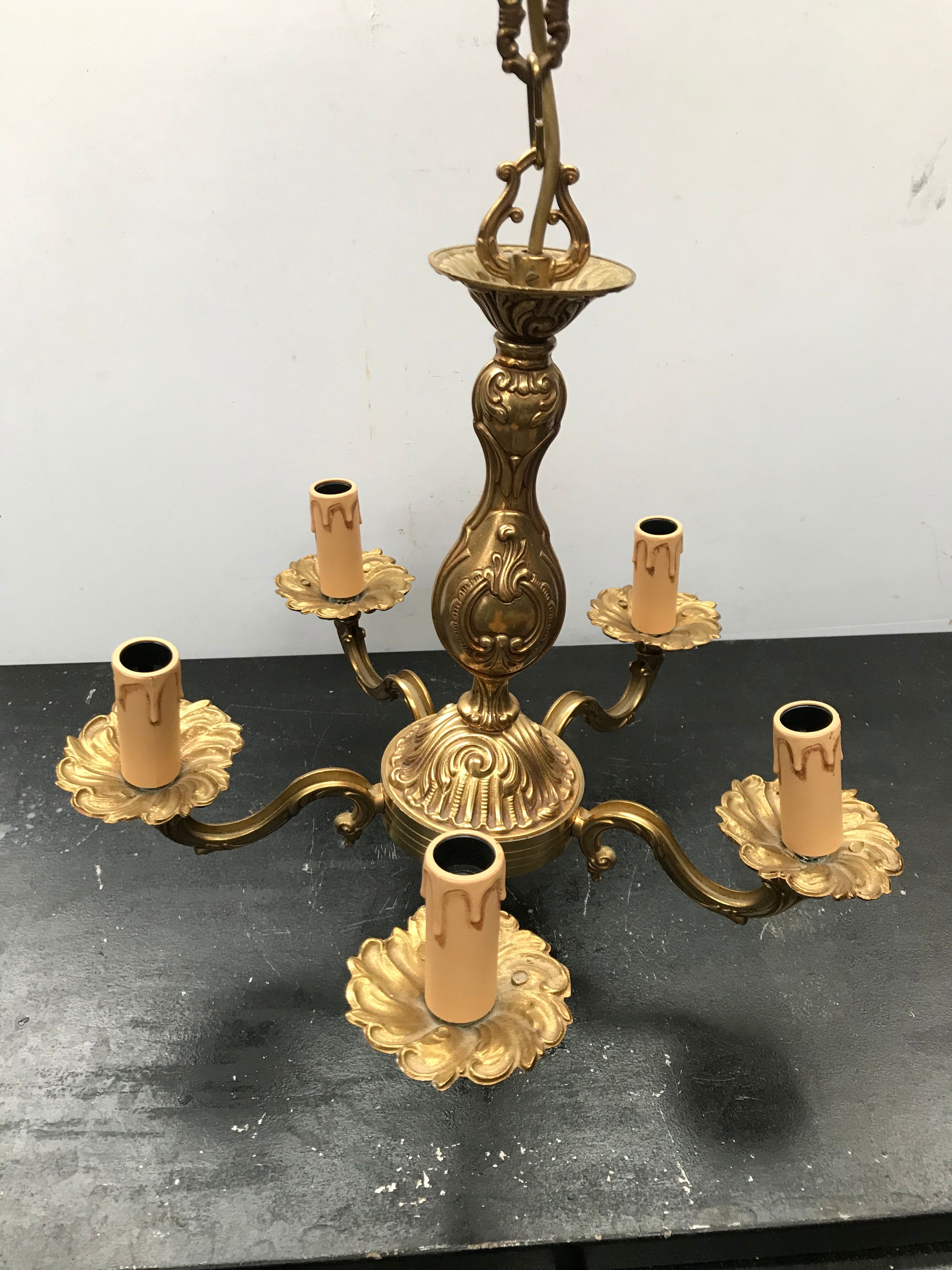 Old bronze chandelier 5 arms