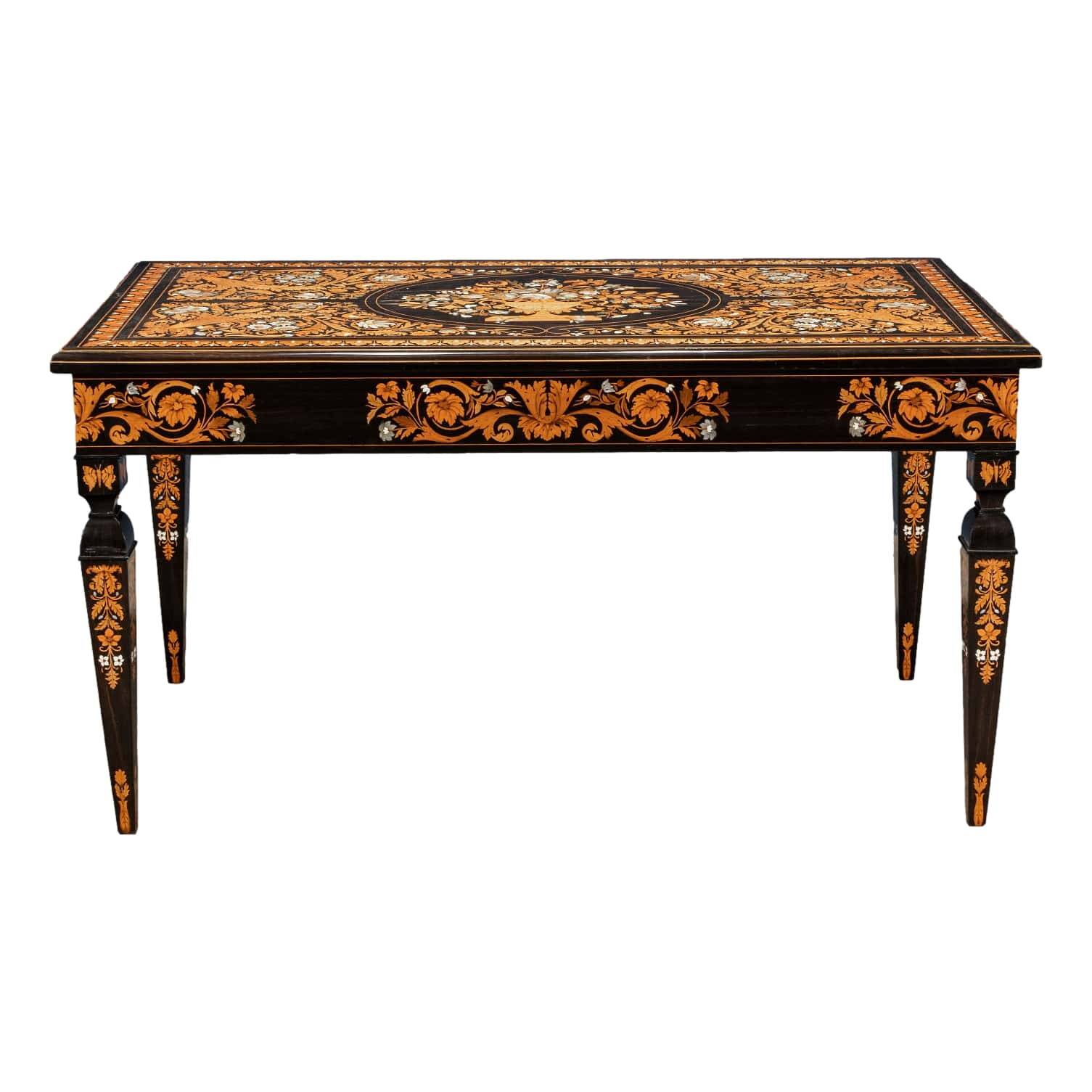 Antique table attributed to Luigi and Angiolo Falcini in chestnut wood, Italy, 19th century.