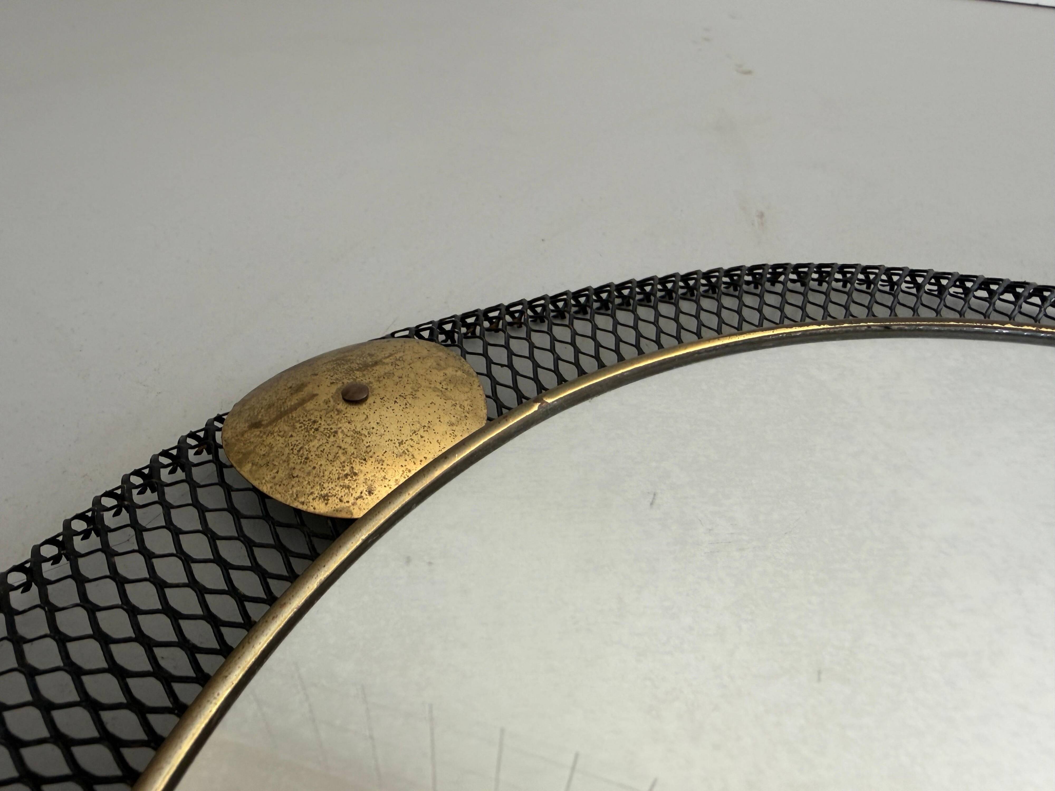 Round wall mirror in brass and black wire, 1960s, Germany