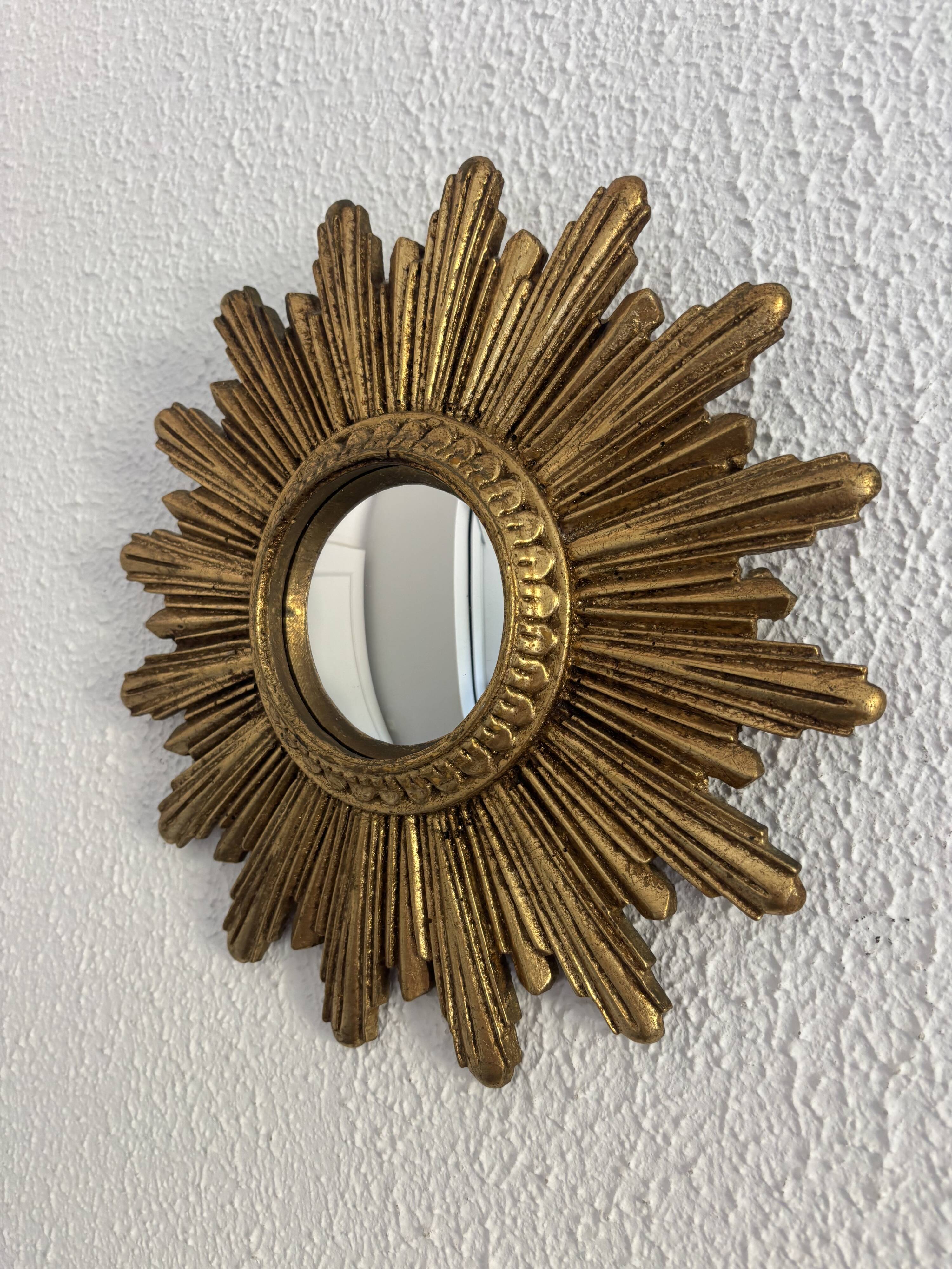 Vintage 1960 sun mirror witch's eye fine gold resin - 26 cm
