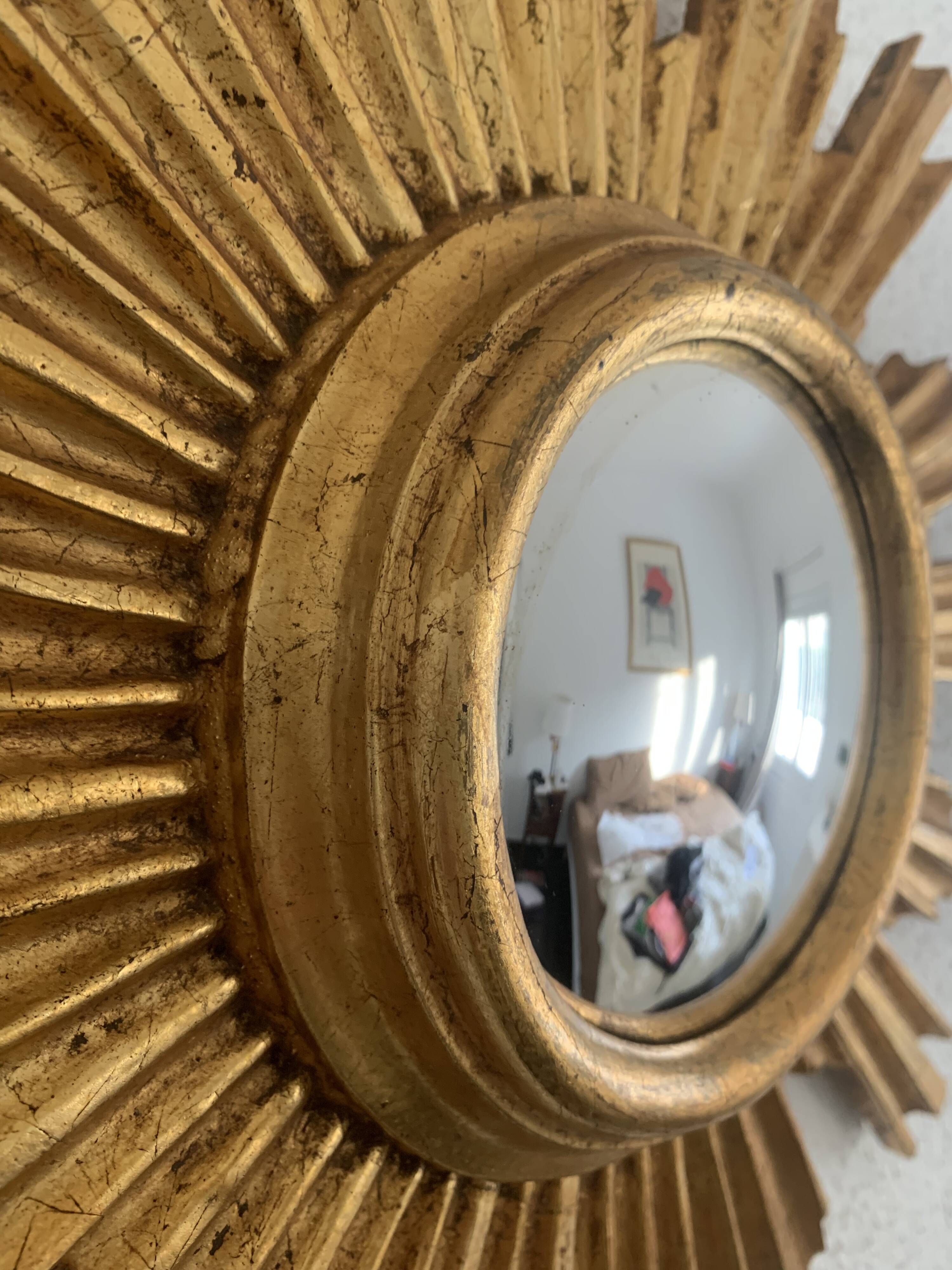Vintage mirror 1960 sun witch gold leaf - 40 cm