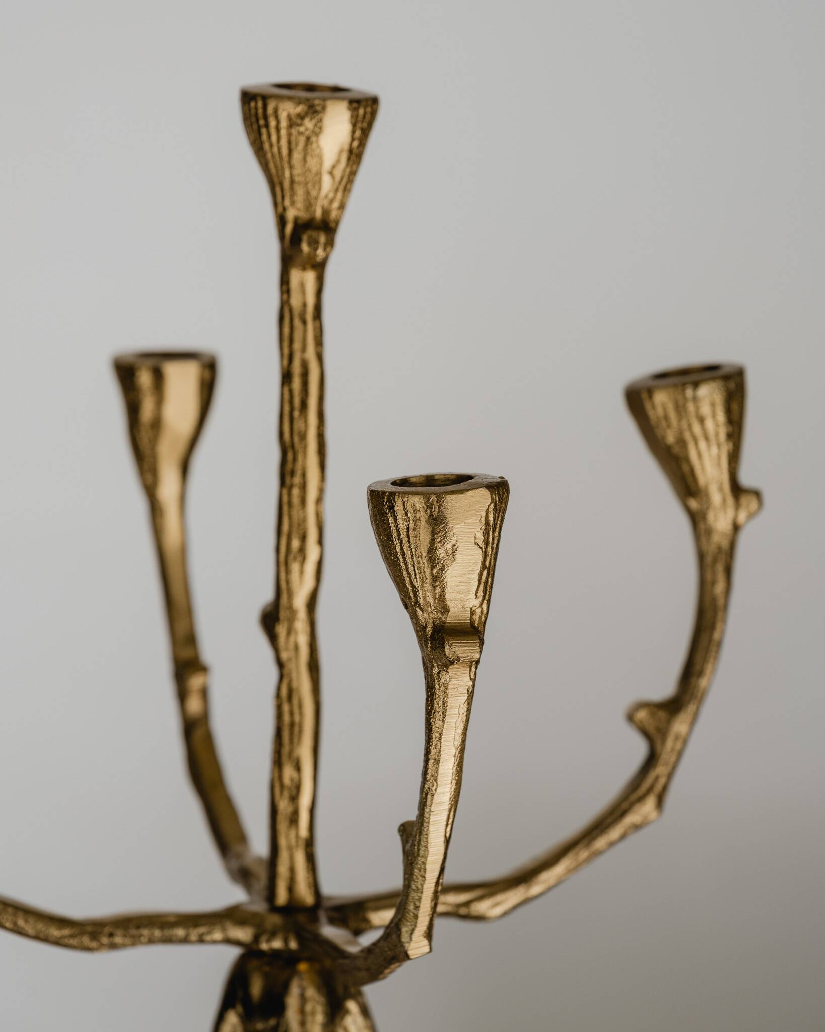 Chandelier 5 feux brutaliste en métal doré, 1970s