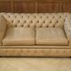 Beige leather Chesterfield sofa handmade in England.
