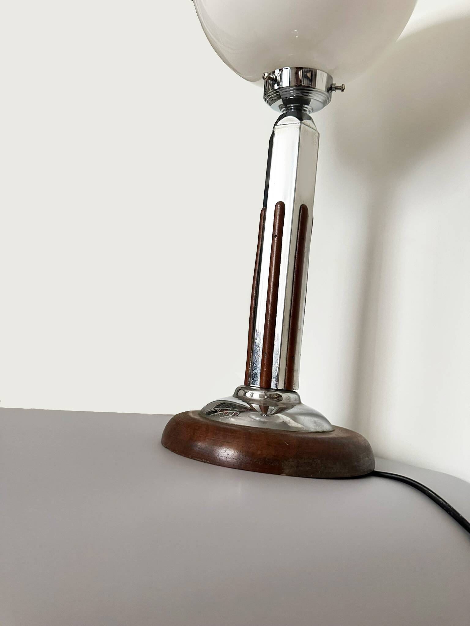 Art Deco Chrome Opaline Rosewood Lamp