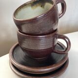 Paire de tasses déjeuners en grès de potier signé 1970