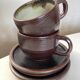 Pair of stoneware breakfast cups signed 1970