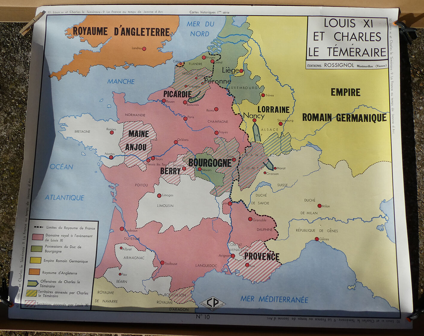 Rossignol school poster historic map No.9 - 10 Jeanne D'Arc and Louis XI