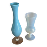 Duo de soliflores bleus en opaline