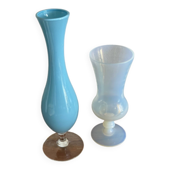 Duo de soliflores bleus en opaline