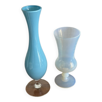 Duo of blue opaline soliflores
