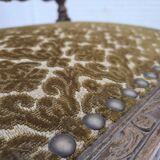 1930s, Danish highback armchair, furniture mesh, velour, carved oak wood.