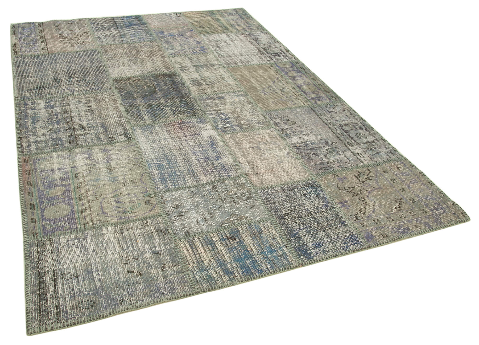 Handwoven Oriental Overdyed 176 cm x 247 cm Grey Patchwork Carpet