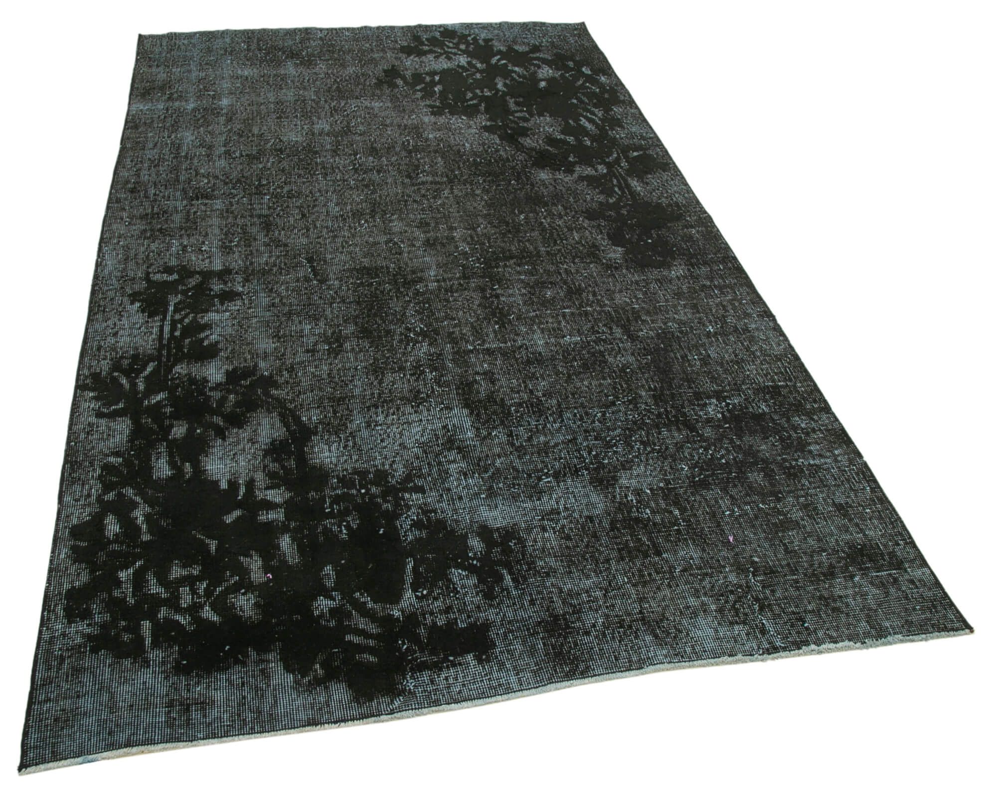 Hand-Knotted Hi-Low Pile Oriental 1980s 144 cm x 245 cm Black Carpet