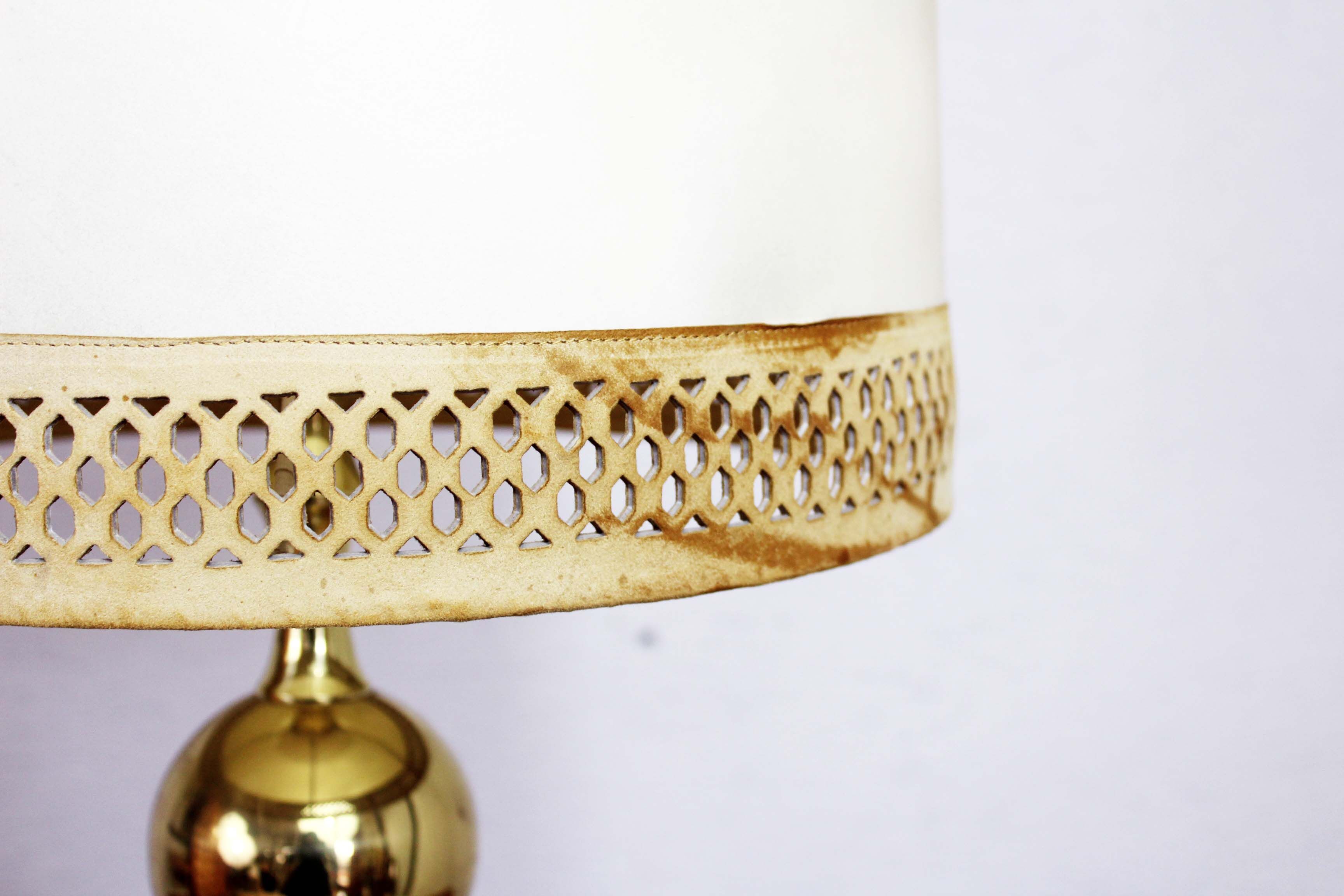 Beautiful brass and leather table lamp