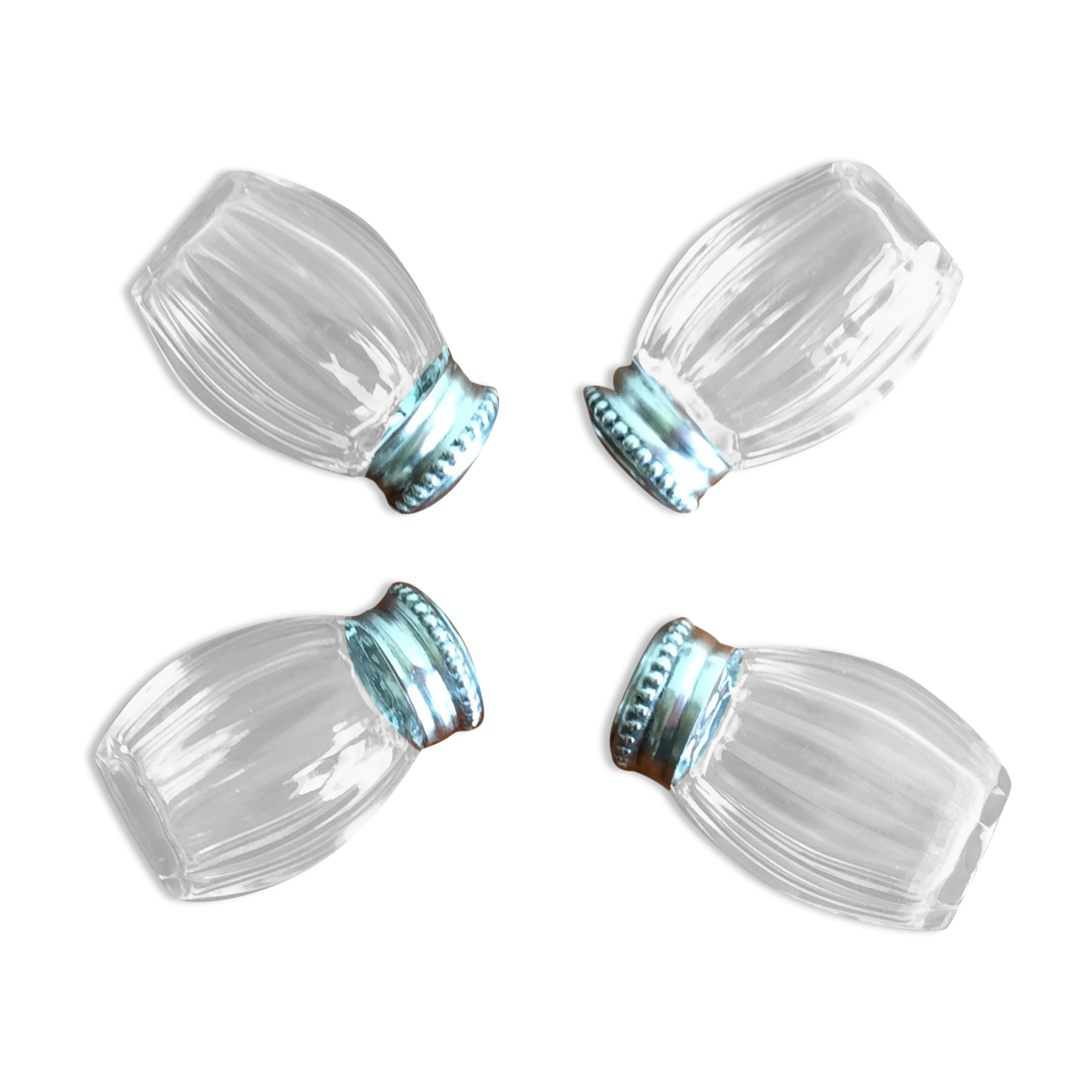 Lot of 4 Christofle crystal salerons, silver cap