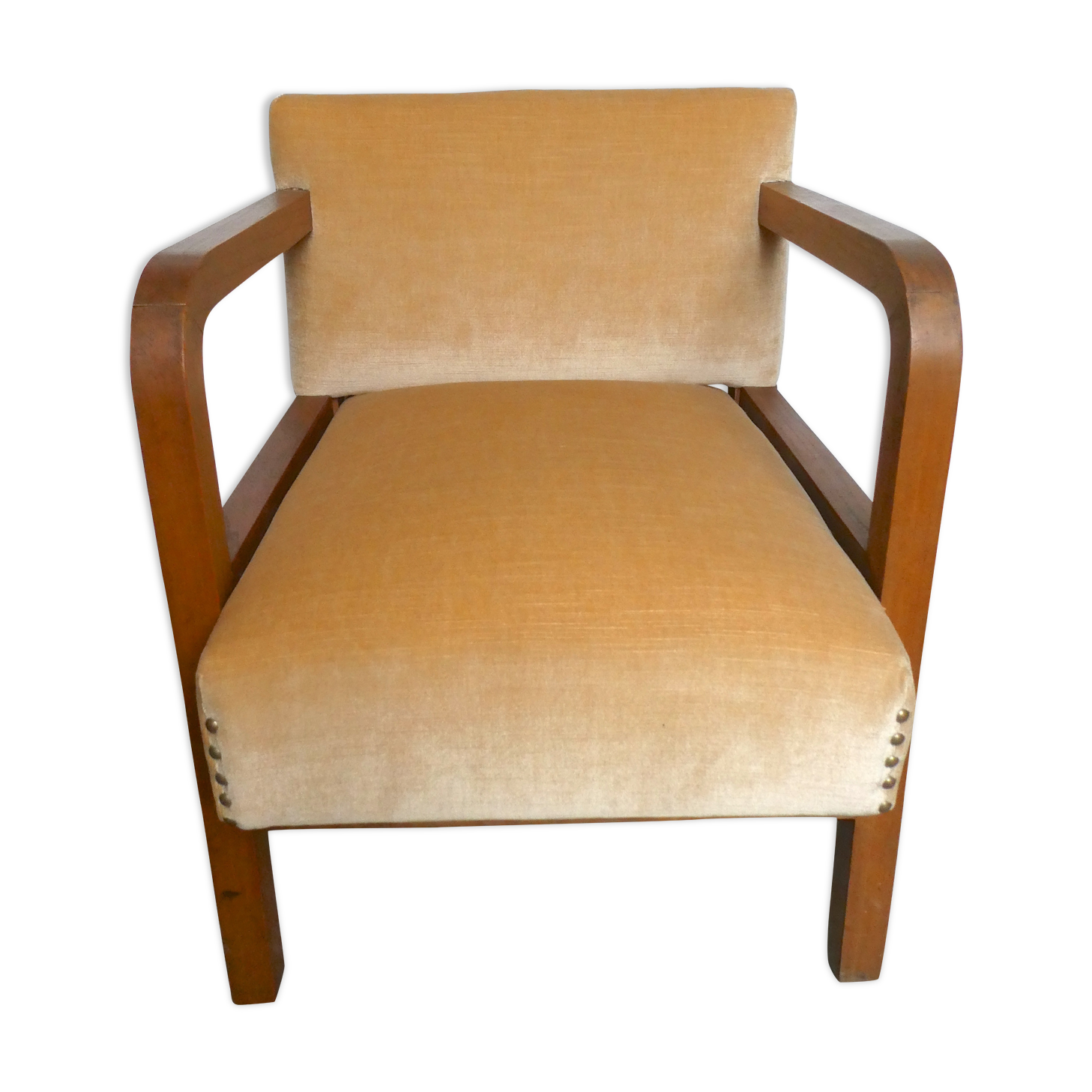 Art deco armchair in wood and velvet