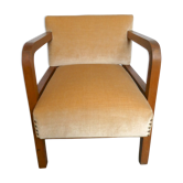 Fauteuil art deco en bois et velours