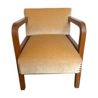 Art deco armchair in wood and velvet