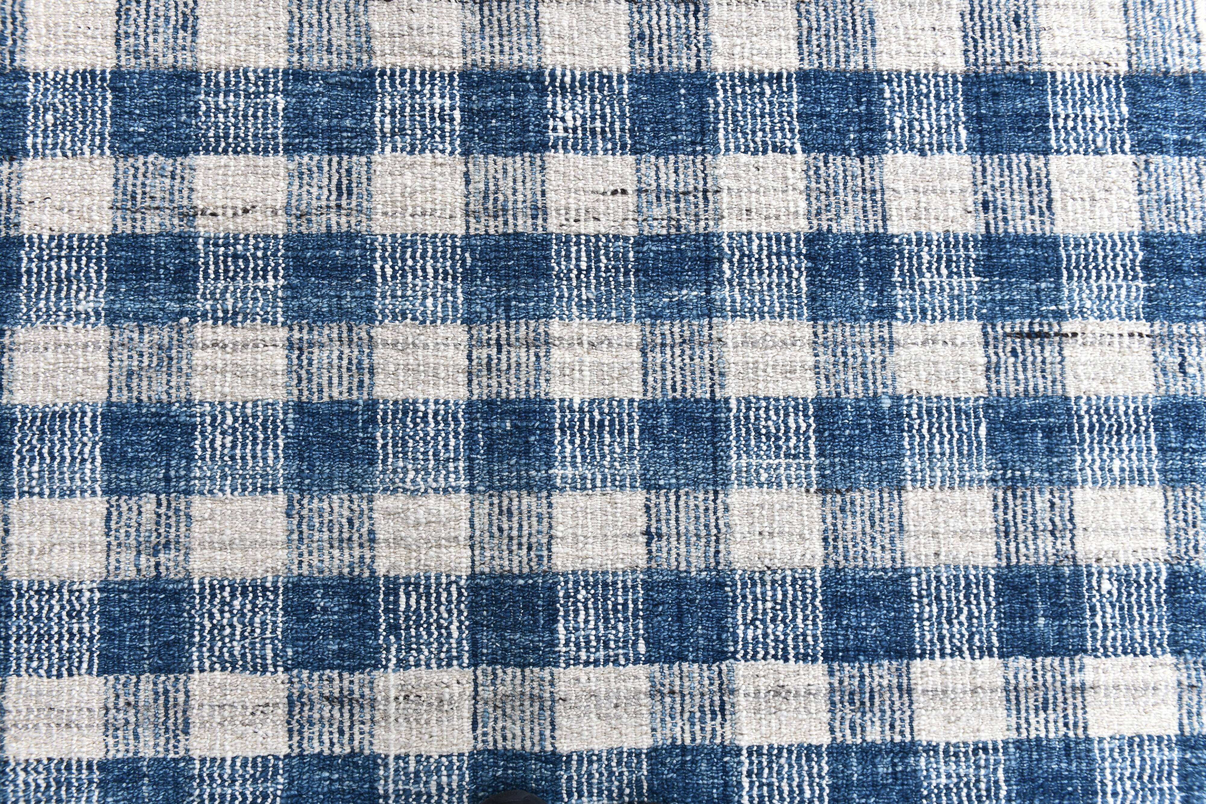 190x290cm İndigo blue kilim carpet. made with wool, Organic Wool Kilim