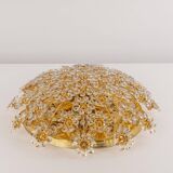 Brass ceiling light with cut glass flowers by Palwa, Germany, 1970s.