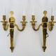 Old pair of bronze double fire wall sconces, signed md