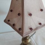 Lot of 2 cast iron foot table lamps and dayshade beaded fabrics