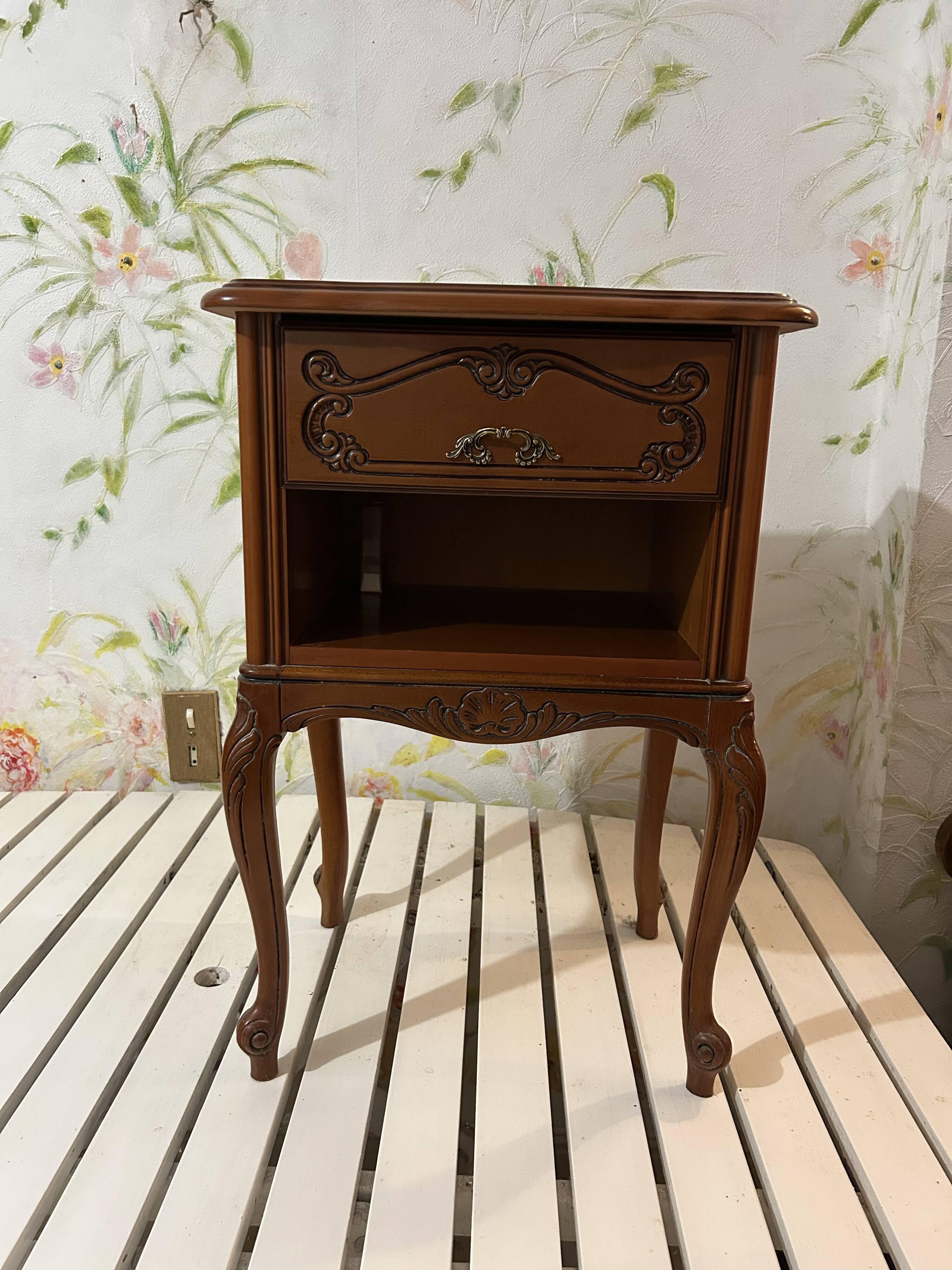 Solid cherry bedside table, Louis XV style