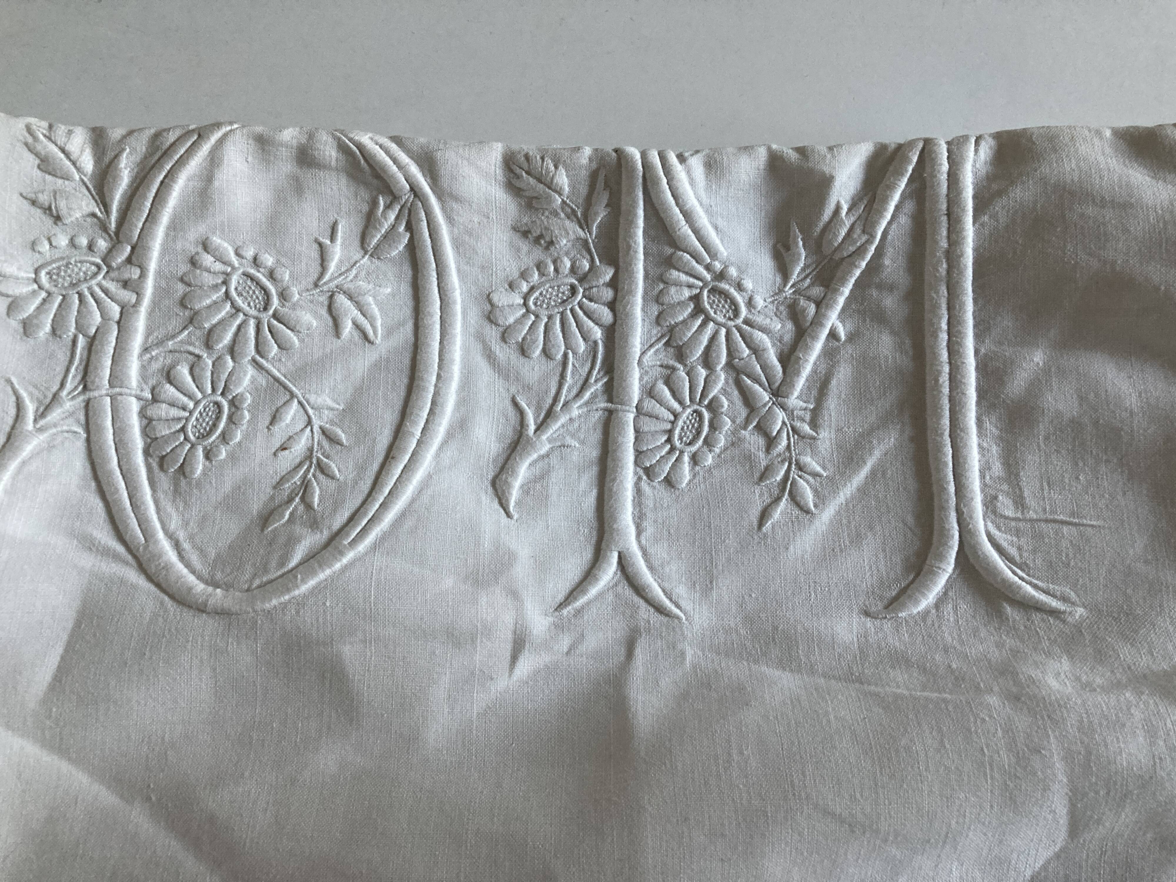 19th linen yarn sheet embroidered