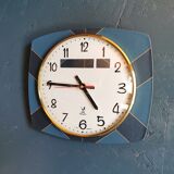 Vintage formica clock rectangular silent wall clock "Jaz golden blue"