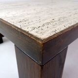 Grande table basse en bois et travertin
