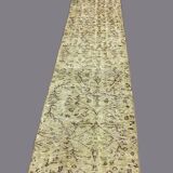 Distressed Turkish Narrow Runner 267x63 cm wool Vintage rug, Overdyed Yellow