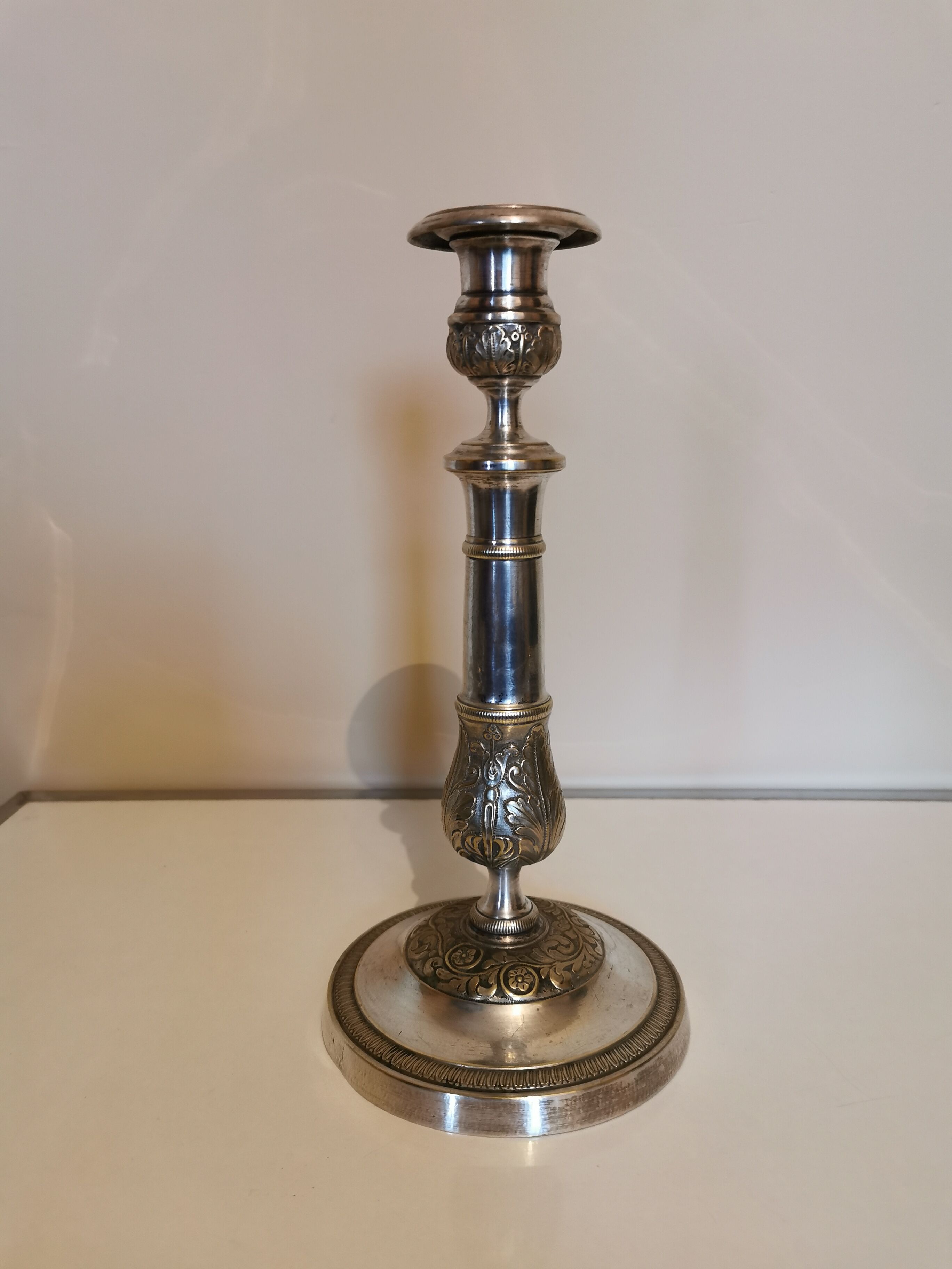 Silver metal candle holder