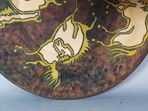 Biot: grand plat céramique peint de chevaux vintage 50s-60s 39,5 cm C036