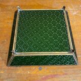 Bowl antique molded glass green + brass vintage