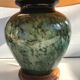 Ancient painted pottery Drimmer + wood + shade vintage pedestal vase lamp