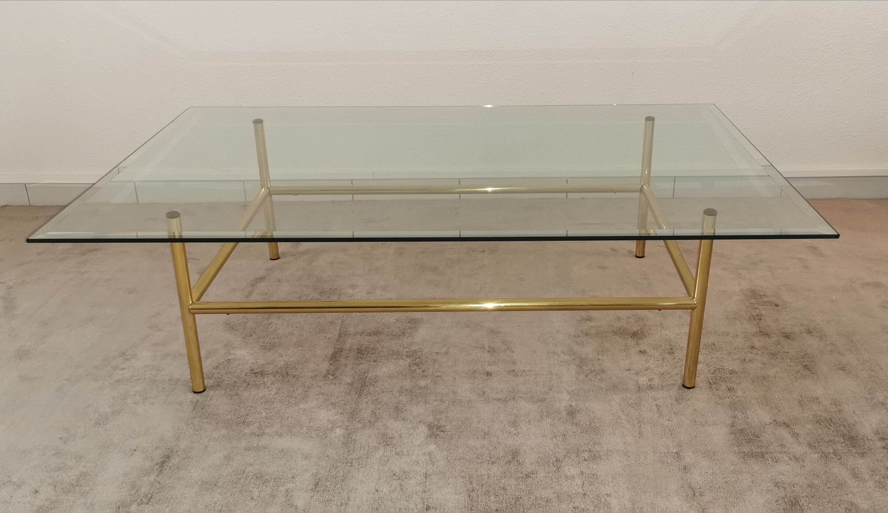 Coffee table glass and gold metal 80s