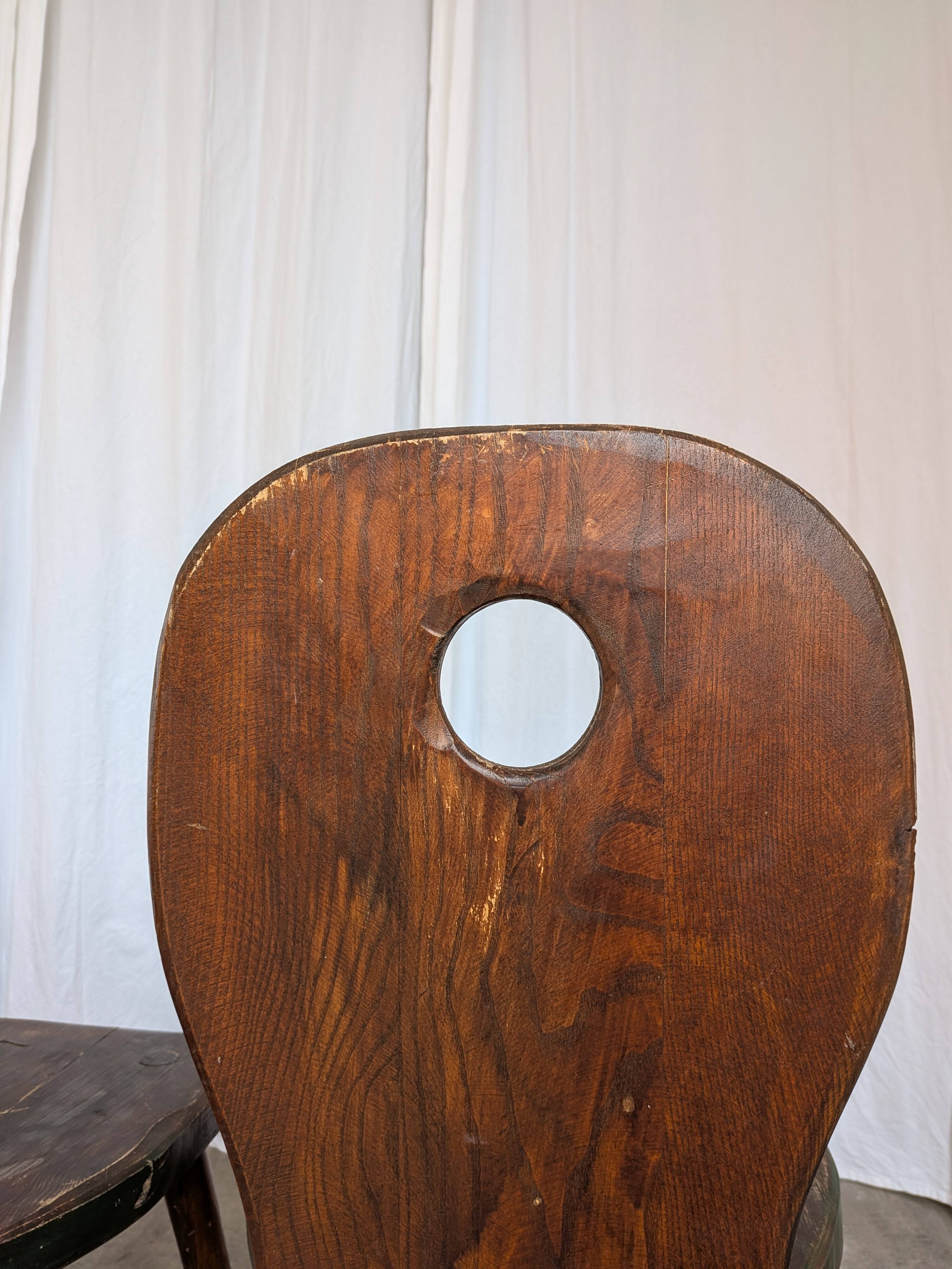 Set of 6 Vintage Brutalist Wooden Chair / Rustic Farmhouse Dining Chair