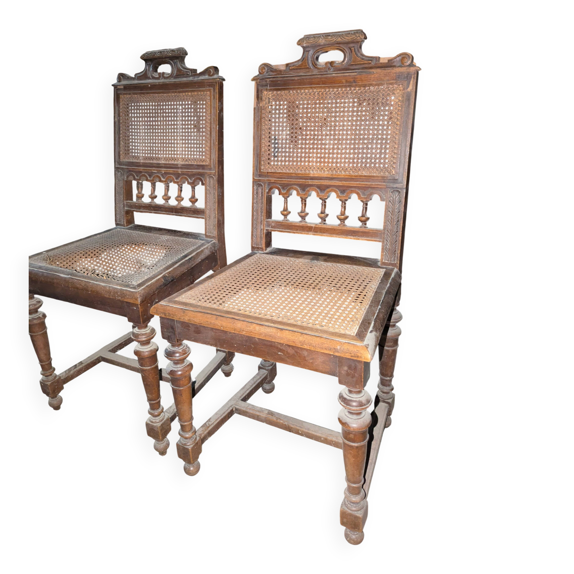 Pair of Neo-Renaissance chairs in walnut and caning – Late 19th century