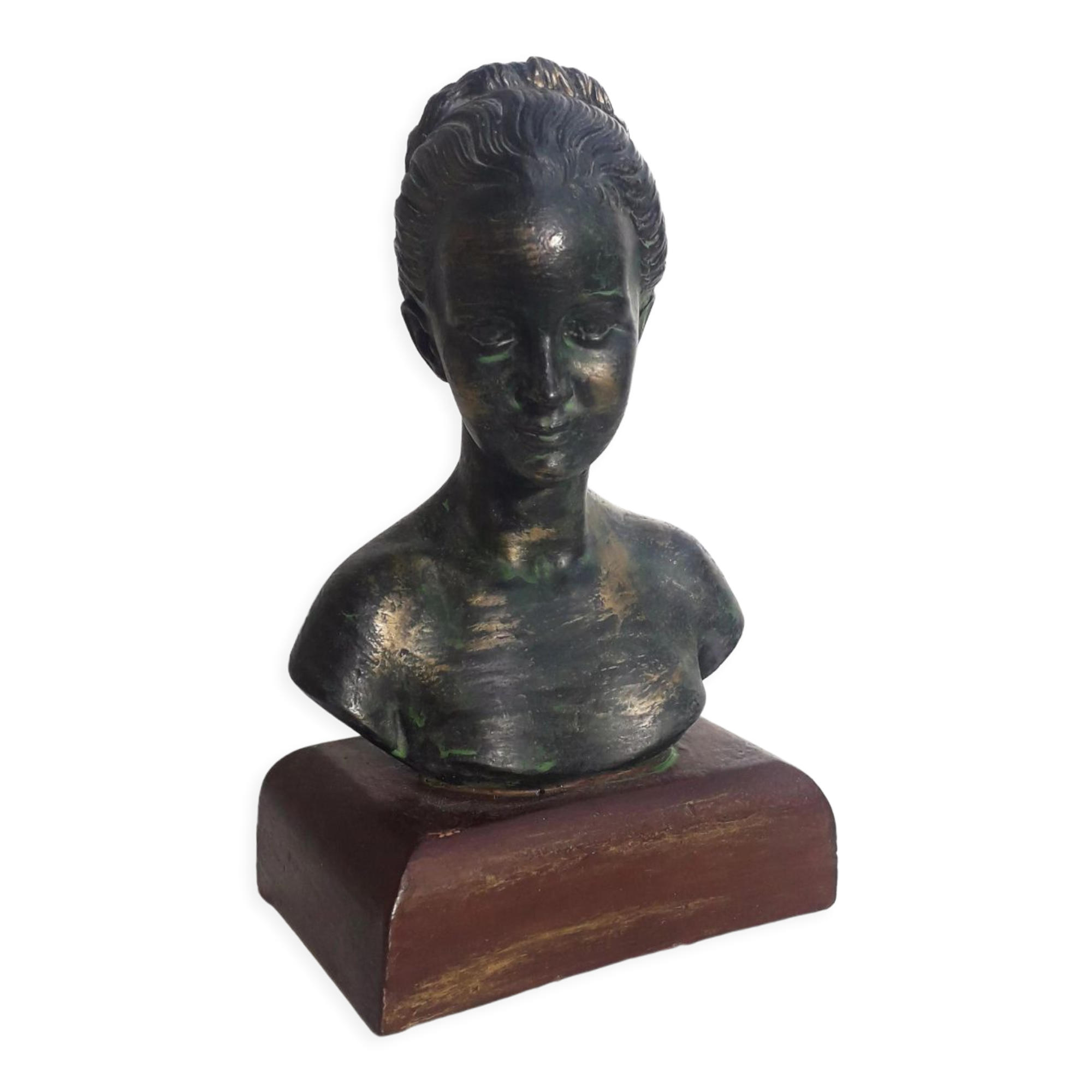 Woman bust in plaster antique bronze effect circa 1960