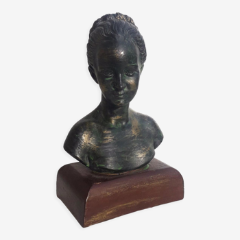 Buste femme en plâtre effet bronze antique vers 1960