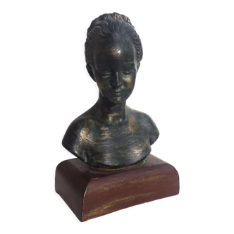 Woman bust in plaster antique bronze effect circa 1960