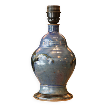Pied de lampe en grès émaillé bleu – signé Blanot