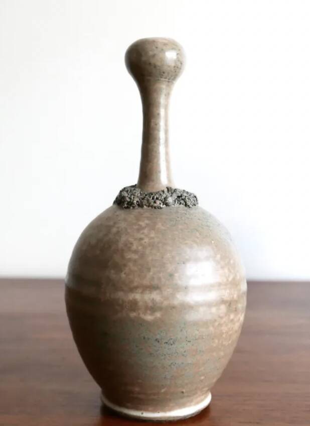 Brown ceramic vase with a long neck, 1950s.