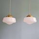 Pair of Art Deco conical white opaline pendant lights, 1920-30