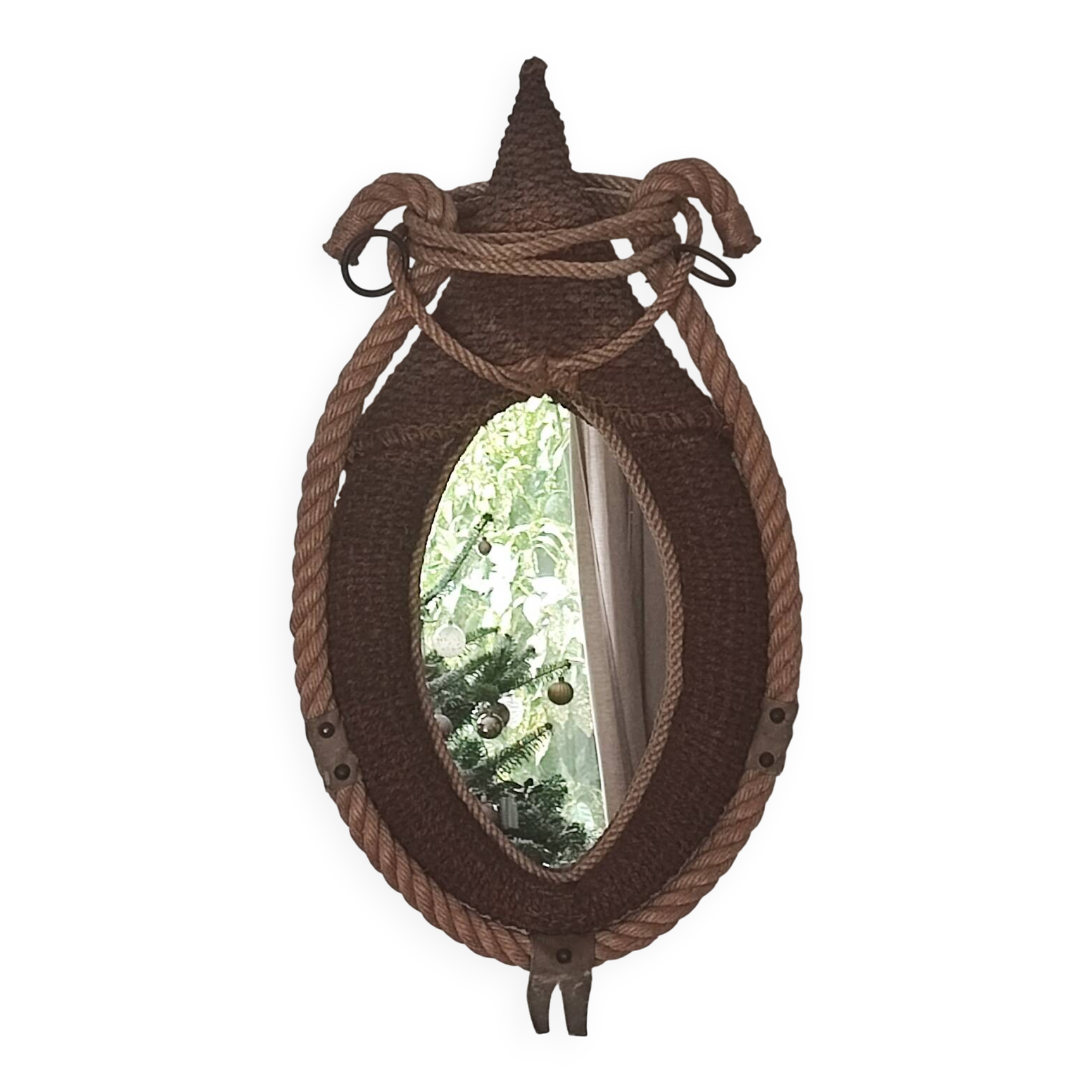 Vintage rope mirror, attributed to Adrien Audoux and Frida Minet, 1950s design.