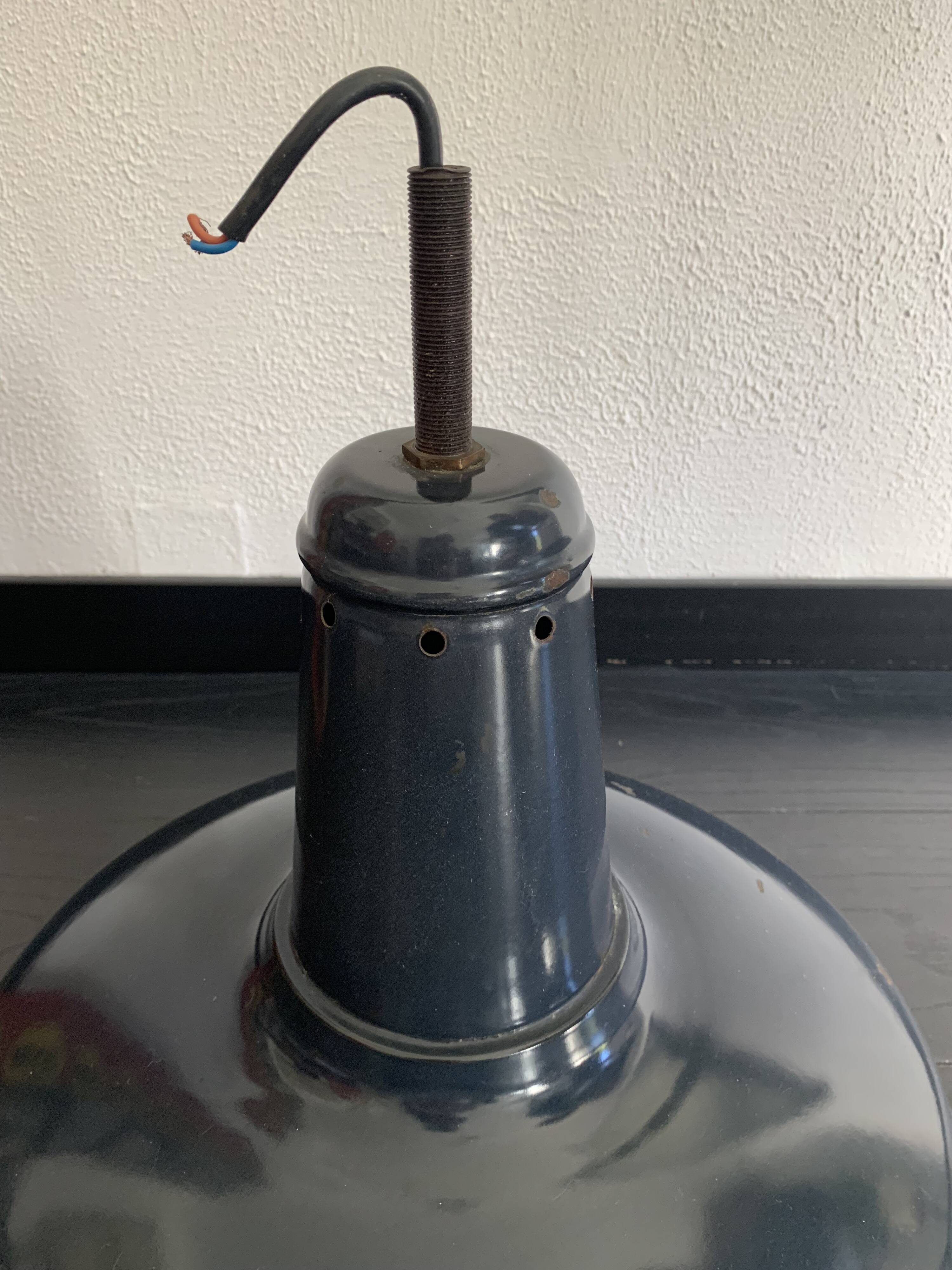 Vintage 1940s marine enamelled bowl pendant lamp - 47 x 40 cm