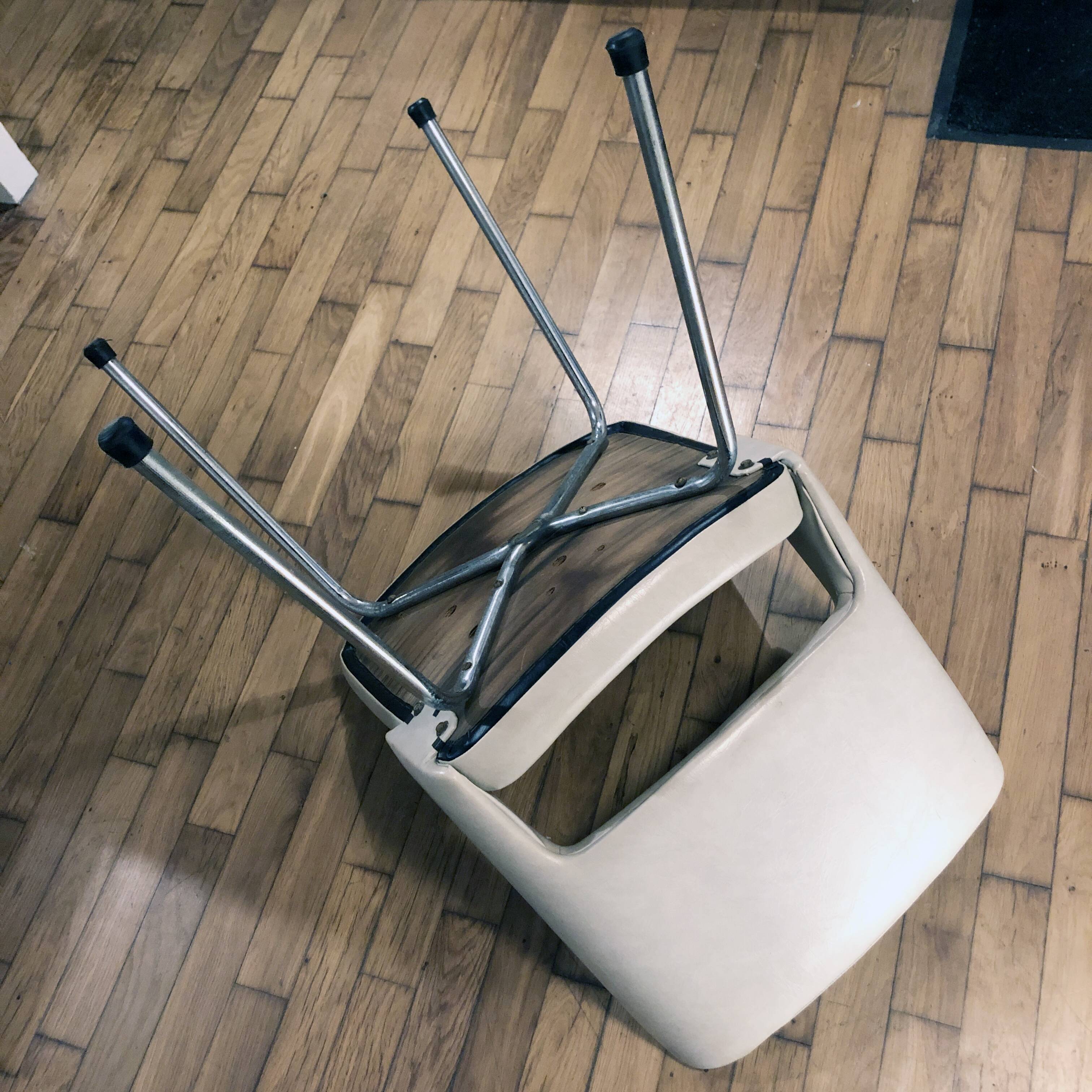 Vintage Armchair • Chrome • Beige Leatherette • 1970