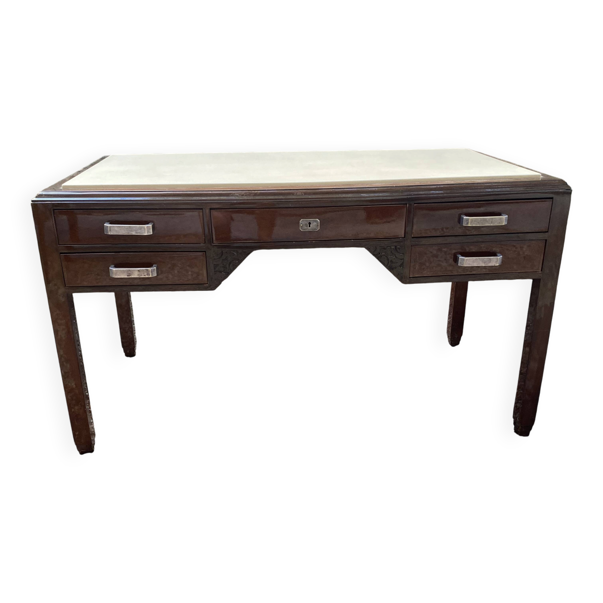 Art Deco desk in varnished mahogany.