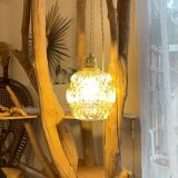 Vintage globe portable lamp in customizable iridescent bubbled glass